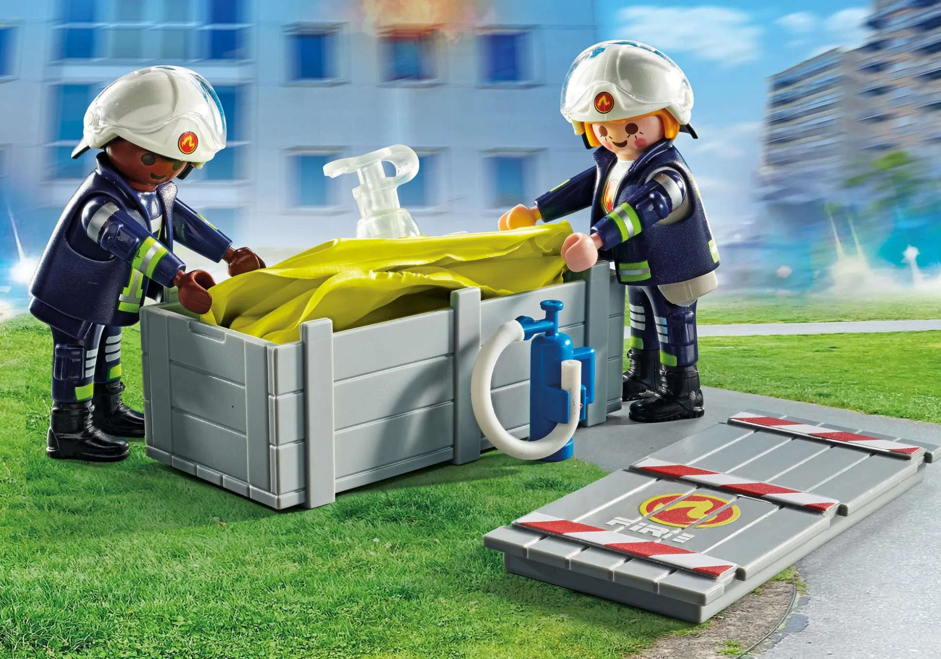 Héros Du Quotidien|Action & Aventure|PLAYMOBIL Pompiers avec coussin de sauvetage